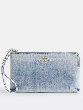 Coach Large Light Blue Denim Wristlet Wallet